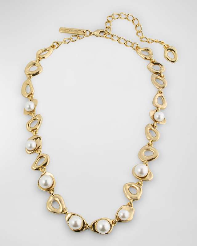 Pearly Abstract Necklace, 15"L